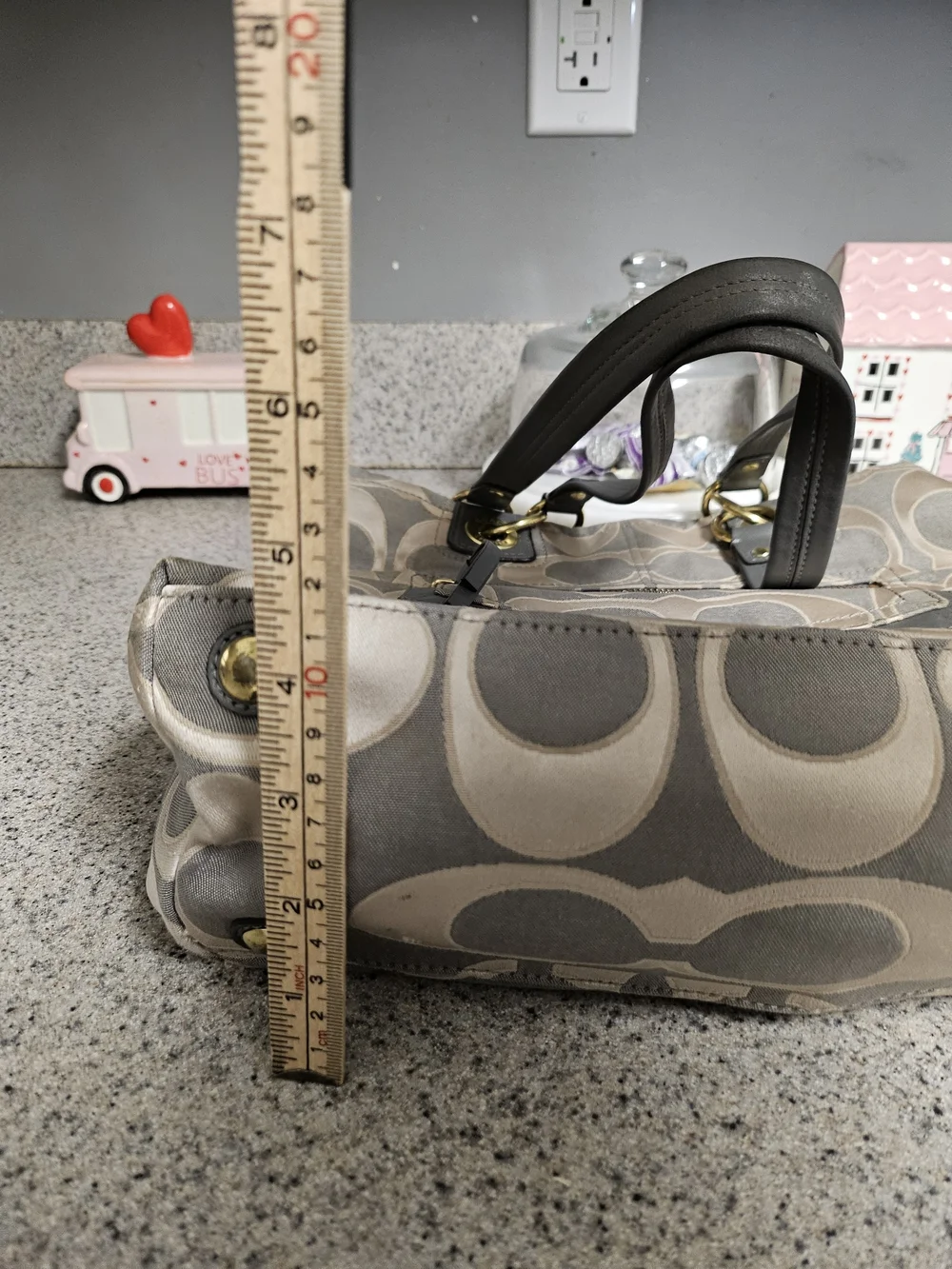 Coach Beige & Gray Signature Tote with Gold Hardware